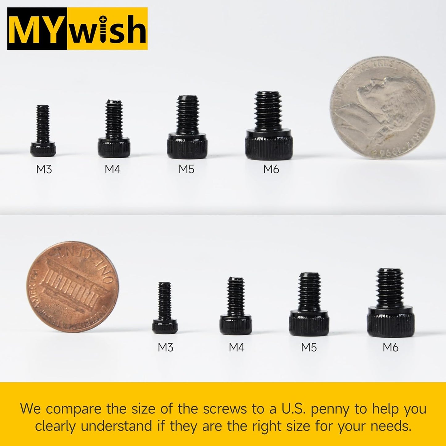 Mywish 900Pcs Metric Screw Assortment, M3 M4 M5 M6 Screw Assortment Kit 304 Stainless Steel Hex Socket Button Head Socket Cap Metric Screws Bolts & Flat Washers/Nuts/Hex Wrenches 16 Sizes 8MM to 20MM - PuriLite
