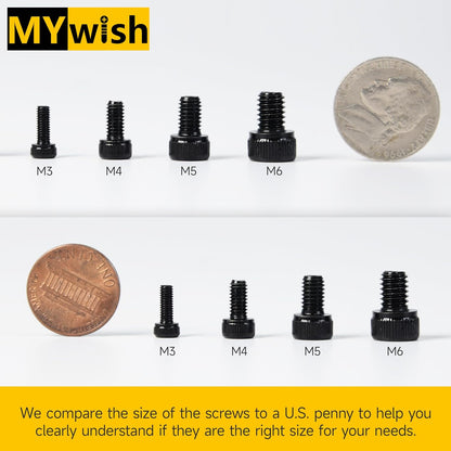 Mywish 900Pcs Metric Screw Assortment, M3 M4 M5 M6 Screw Assortment Kit 304 Stainless Steel Hex Socket Button Head Socket Cap Metric Screws Bolts & Flat Washers/Nuts/Hex Wrenches 16 Sizes 8MM to 20MM - PuriLite