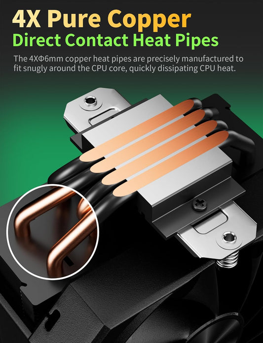 upHere 5V ARGB CPU Air Cooler,4×Ф6mm Heatpipes,PWM Fan Computer Cooling,Intel LGA2066/2011/1700/1356/1200/115X;AMD AM4/AM5 (155mm in Height) Black up1KC4 - PuriLite
