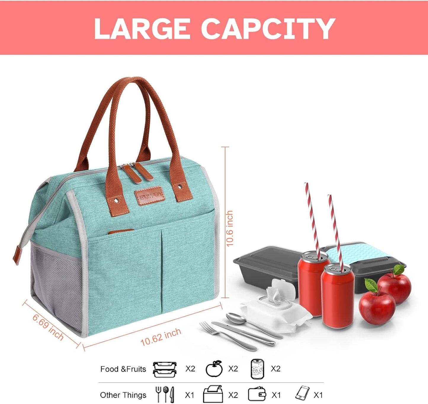 Lunch Bag for Women & Men, Insulated Lunch Box Cooler Tote Bags, Adult Reusable Lunch Boxes with Water Resistant for Work, Travel and Picnic (Grey) - PuriLite
