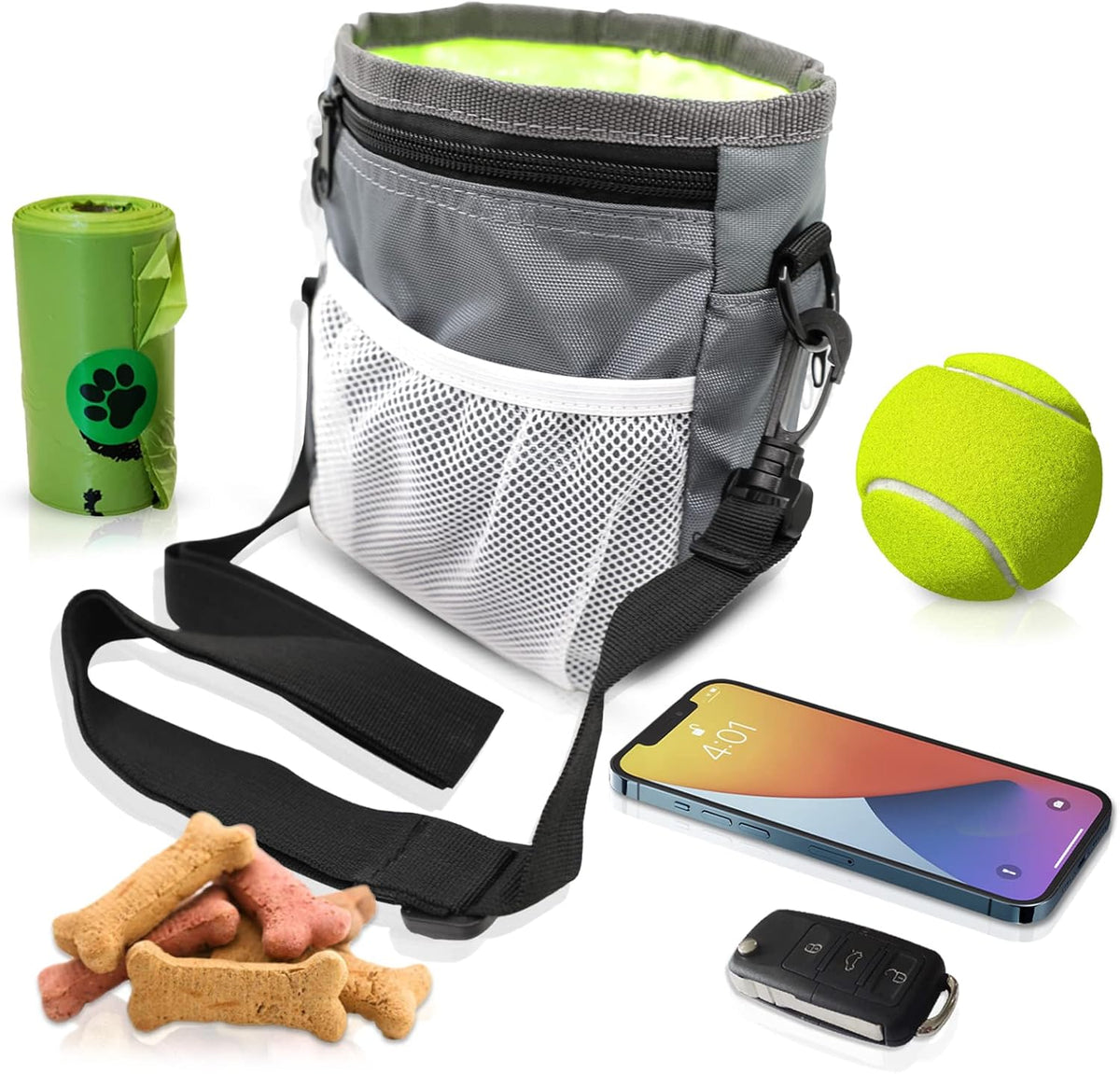 MGKSHADOW Dog Treat Pouch 1pc, Pet Training Clicker 2 pcs, Pet Treat Pouch, Built-in Poop Bag Dispenser (Black) - PuriLite