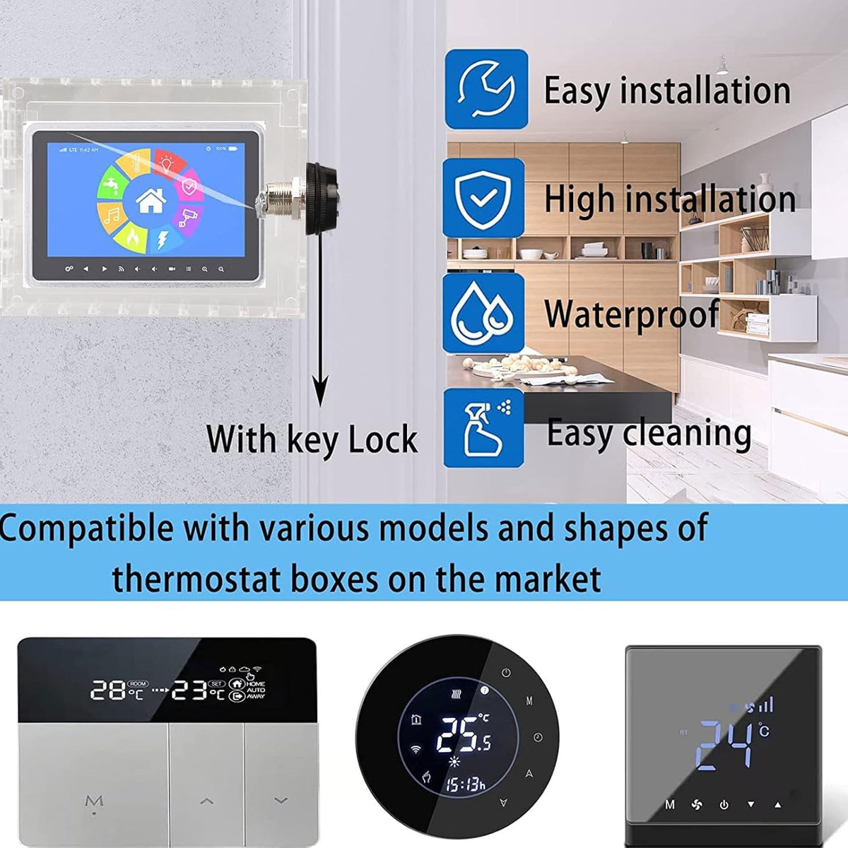 Universal Thermostat Guard Lock Box Small Clear Thermostat Cover with Combination Lock Fits Thermostats 4.92 X 3.74 X 1.97in or Smaller - PuriLite