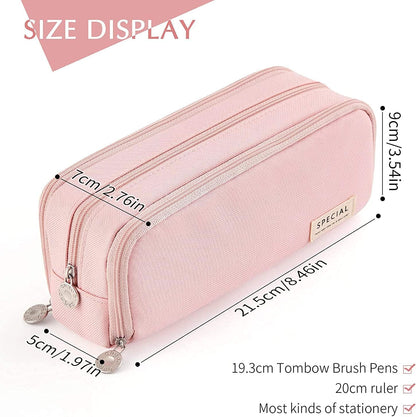 Big Capacity Pencil Case, OLIYuMi 3 Compartment Pencil Pouch Pencil Bag Storage Box Stationery Organizer Makeup Bag with Zipper Closure for Student Office College Boys and Girls (Pink) - PuriLite