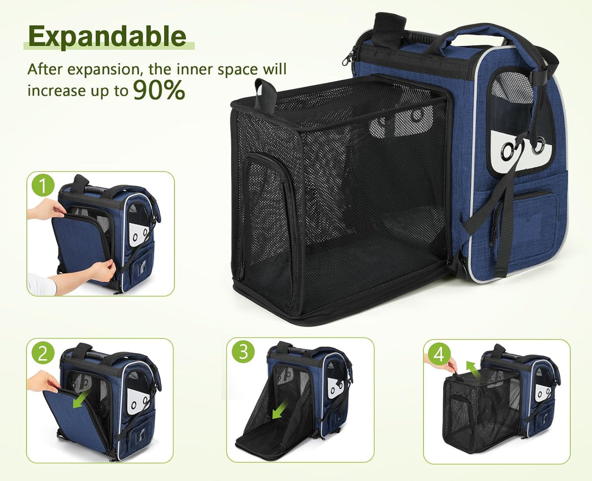 Pecute Pet Carrier Backpack, Dog Carrier Backpack Expandable with Breathable Mesh for Pets ＜6kg, Pet Backpack Carrier for Hiking Travel Camping Outdoor - PuriLite
