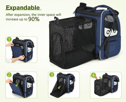 Pecute Pet Carrier Backpack, Dog Carrier Backpack Expandable with Breathable Mesh for Pets ＜6kg, Pet Backpack Carrier for Hiking Travel Camping Outdoor - PuriLite