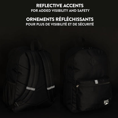 Roots Teen Lightweight Backpack — Made from Recycled Polyester with 15.6" Laptop Compartment, Rain Flap, Bottle Pocket, Reflective Accent, and Back Padding — 34L, Black - PuriLite