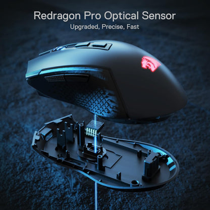 Redragon M693 Wireless Gaming Mouse, 8000 DPI Wired/Wireless Mouse w/ 3-Mode Connection, BT & 2.4G Wireless, 7 Macro Buttons, Durable Power Capacity for PC/Mac/Laptop - PuriLite