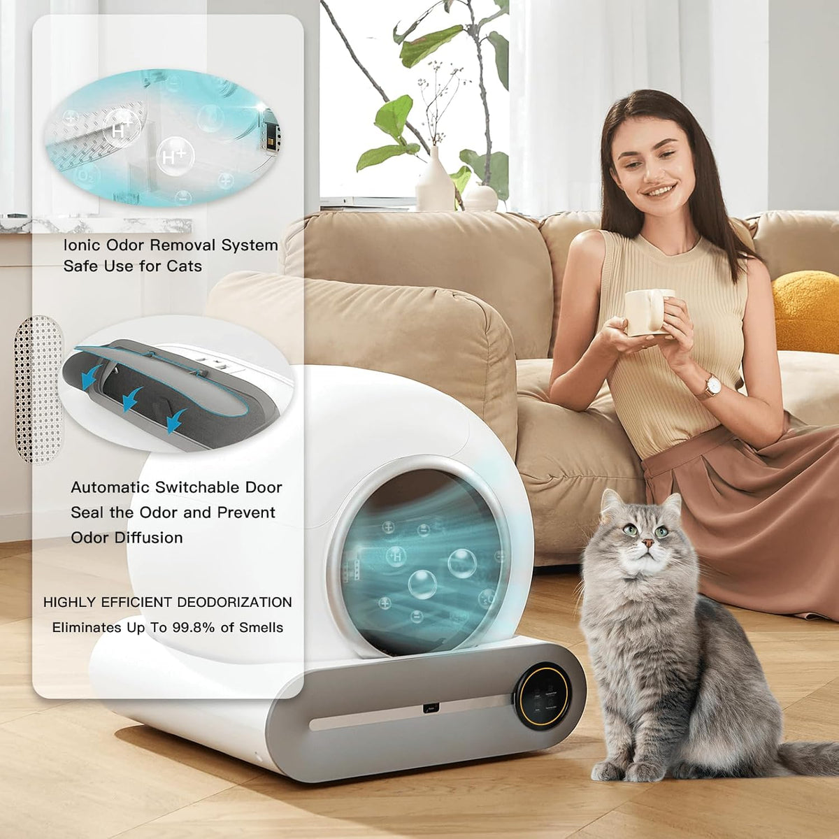 Upgraded Self-Cleaning Cat Litter Box - Automatic Smart for Multiple Cats, Never Scoop Again, Safety Protection, APP Control, Odorless, Health Check - PuriLite