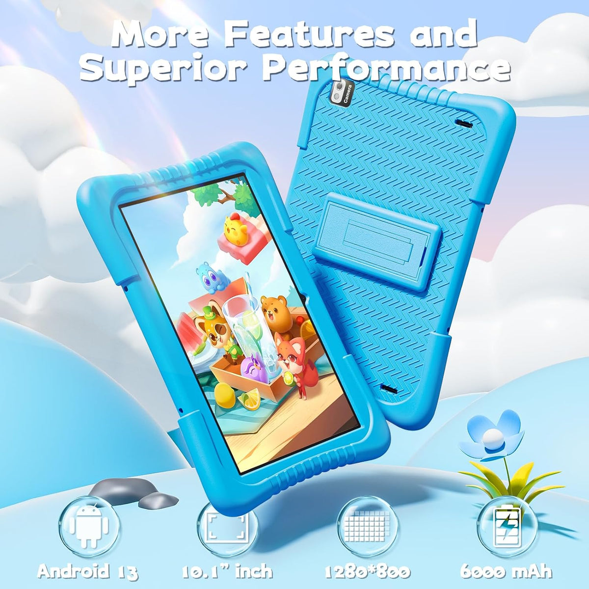 SGIN 10 Inch Tablet, 4GB RAM 128GB ROM, Android 13 Tablet, Octa-Core 2.0Ghz Processor, 1280 * 800 IPS, 2MP+8MP Camera, 6000mAh, GPS, WiFi, Bluetooth (Blue) - PuriLite