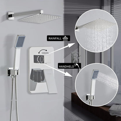 LCEVCGK Shower Faucet Set Complete Matte Black Shower System with 8 inch Square Rainfall Shower Head 3-Function Handheld Shower Waterfall Bathtub Spout Rain Shower Combo Set Bathroom Wall Mounted - PuriLite