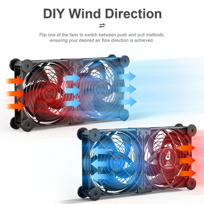 upHere Big Airflow 2 x 120mm x 25mm Computer Fan with AC Plug Cabinet Fan 100V 240V AC Power Supply,DC 12V 5 Speed Controller, for Router Mining Machine Chassis Server Workstation Cooling - PuriLite