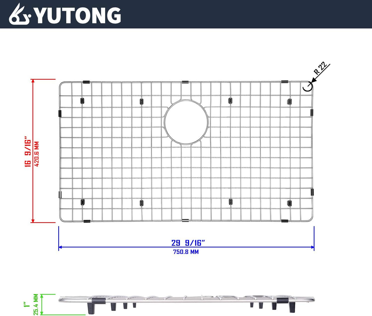 Yutong Kitchen Stainless Steel Sink Bottom Grid with Small Rounded Corner (27.5" x 15.5") - PuriLite