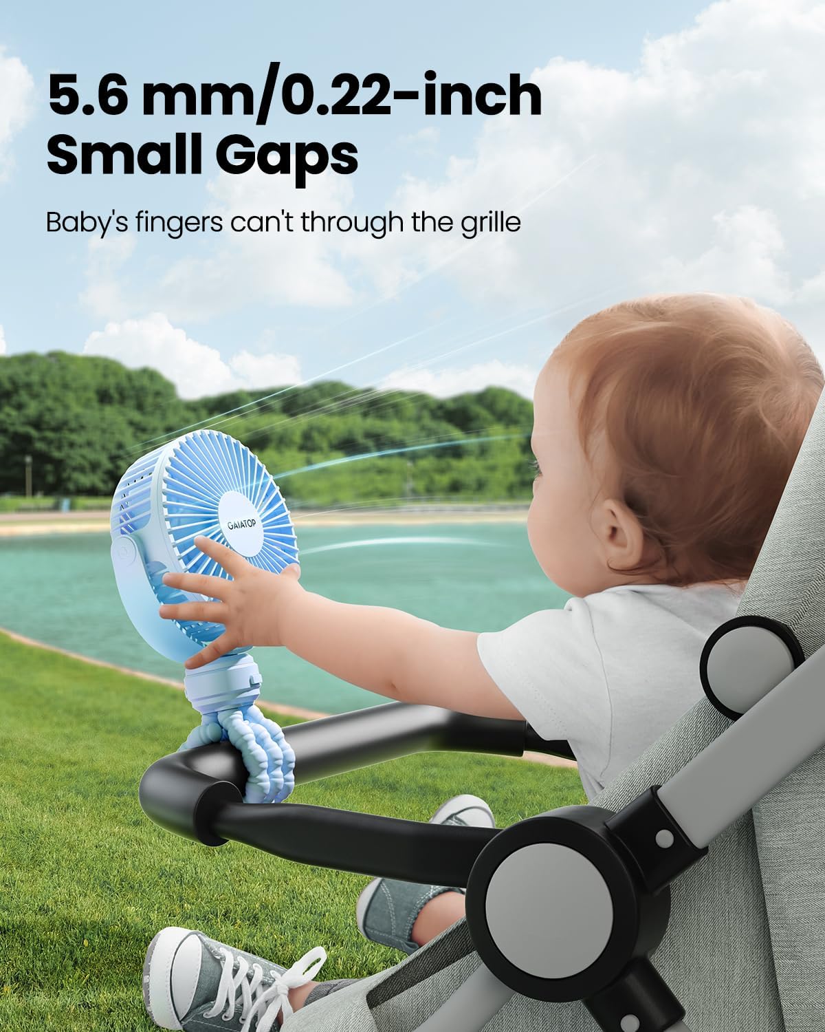Gaiatop Mini Portable Pram Fan, Rechargeable Small Clip on Fan for Stroller, Detachable 3 Speed 360 Degree Rotate Flexible Tripod Handheld Desk Cooling Car Seat Crib Treadmill Travel Black - PuriLite