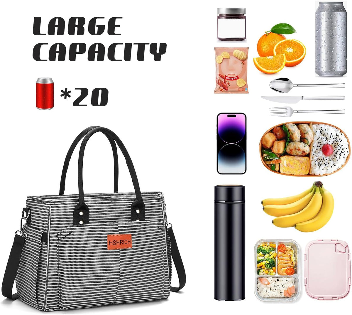 Lunch Bag for Women, Insulated Lunch Box for Work, Large Leakproof Cooler Purse with Side Pockets & Removable Shoulder Strap Women's Lunch Tote Bag for Picnic Work Beach Cute Lunch Bags (Heart) - PuriLite