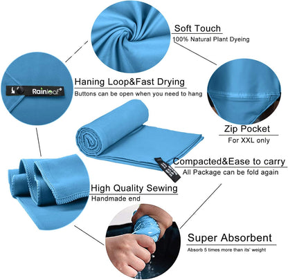 Rainleaf Microfiber Towel Perfect Travel & Gym & Camping Towel. Quick Dry - Super Absorbent - Ultra Compact - Lightweight. Suitable for Trip, Beach, Shower, Backpacking, Pool - PuriLite