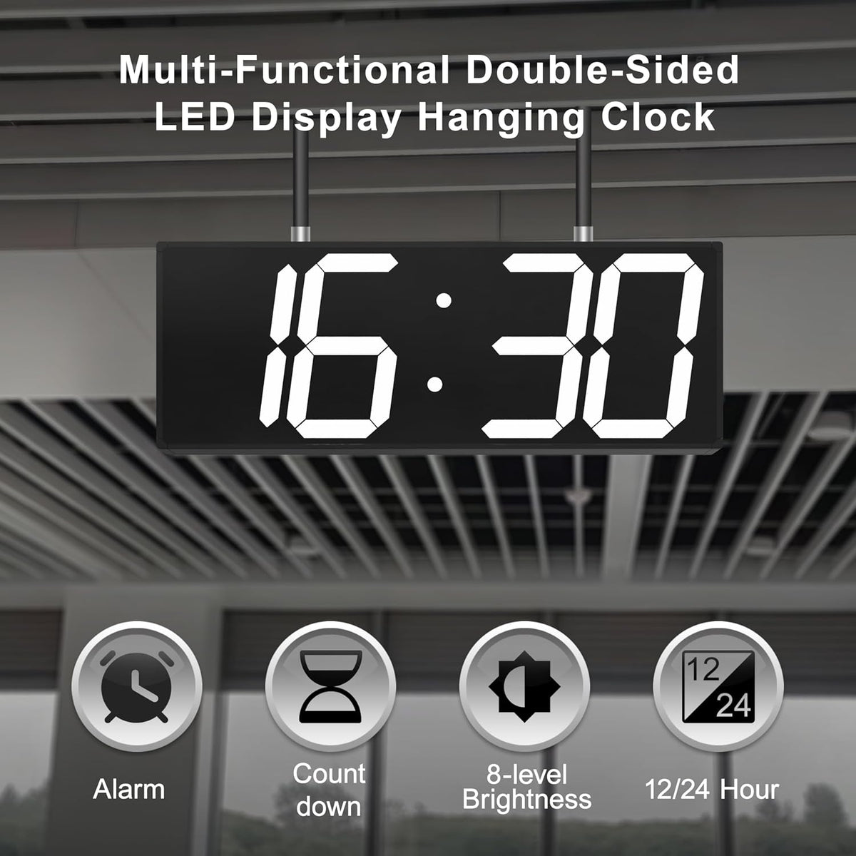 CHKOSDA Digital Wall Clock with Double Sided Display, Large Digital Clock with Timer,Alarm,Temperature and Date,Two Faced Hanging Wall Clock with 6''Number (White) - PuriLite