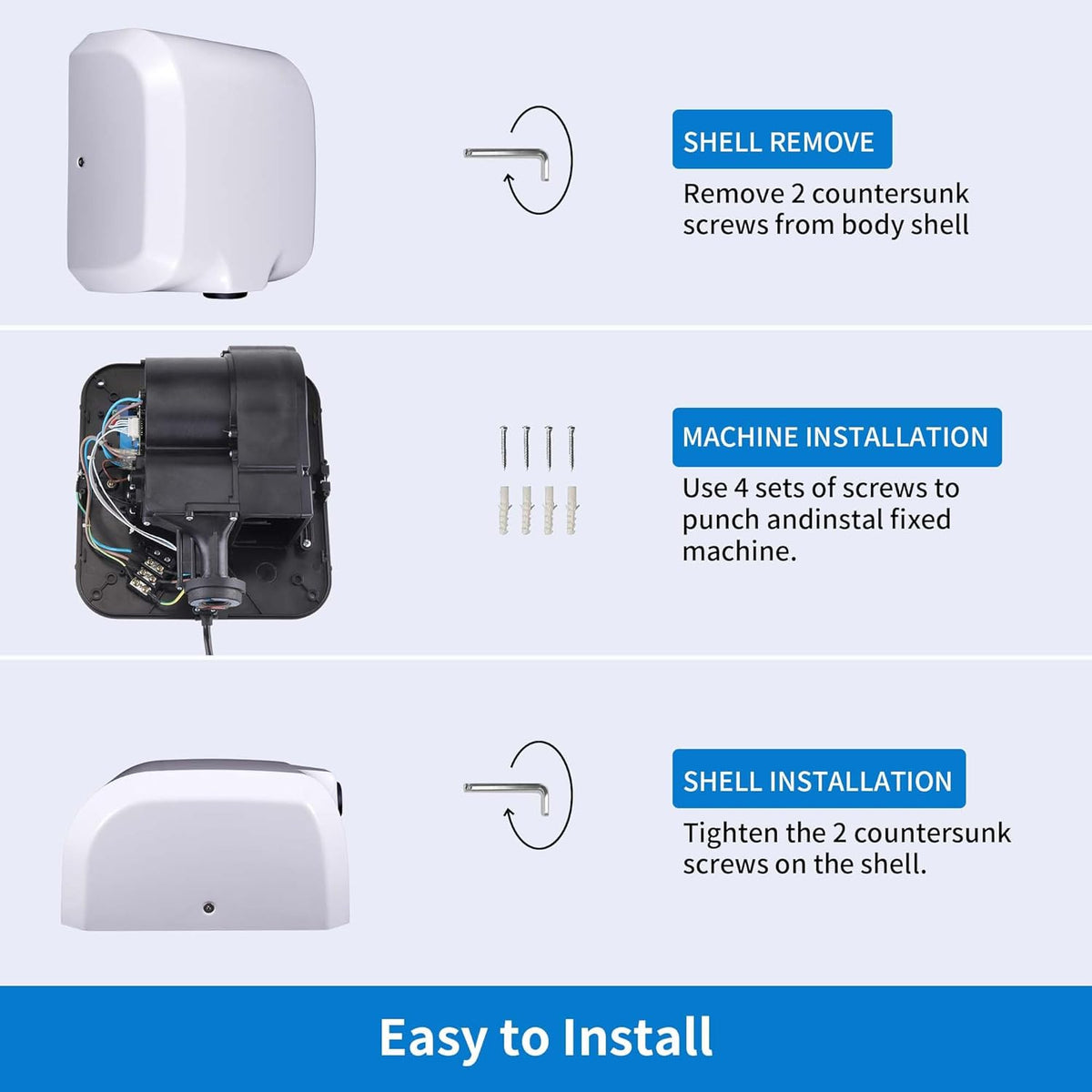 Goetland Stainless Steel Commercial Hand Dryer 1800w Automatic High Speed Heavy Duty Dull Polished - PuriLite