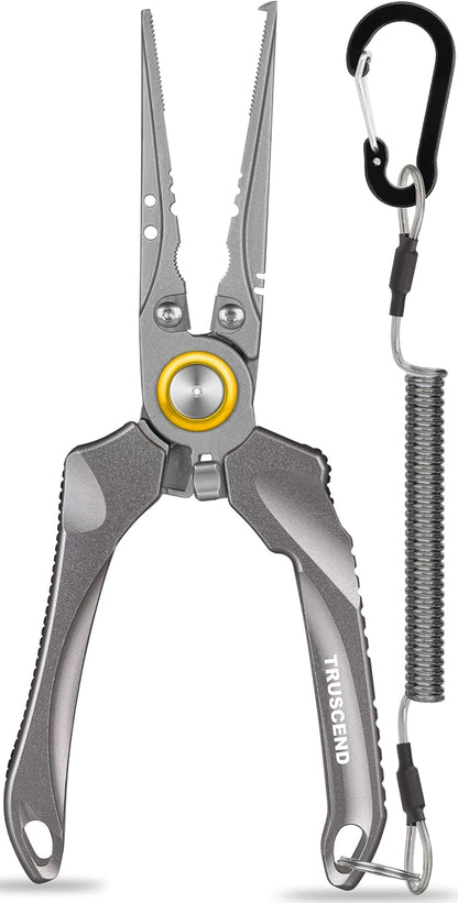 TRUSCEND Lockable Handy Fishing Pliers with Innovative Ergonomic Handle, Saltwater Corrosion Resistant Teflon Coated Fishing Tool, Multi-Function Fishing Gear with Mo-V Cutter, Amazing Fishing Gift - PuriLite