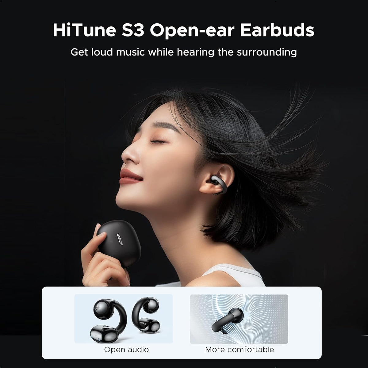 UGREEN Open Ear Wireless Headphones Bluetooth 5.4, 12mm Driver Sports Earphones with ENC, Fast Charging for 30 Hours Playtime, Compatible with iPhone Android and Bluetooth Devices - PuriLite