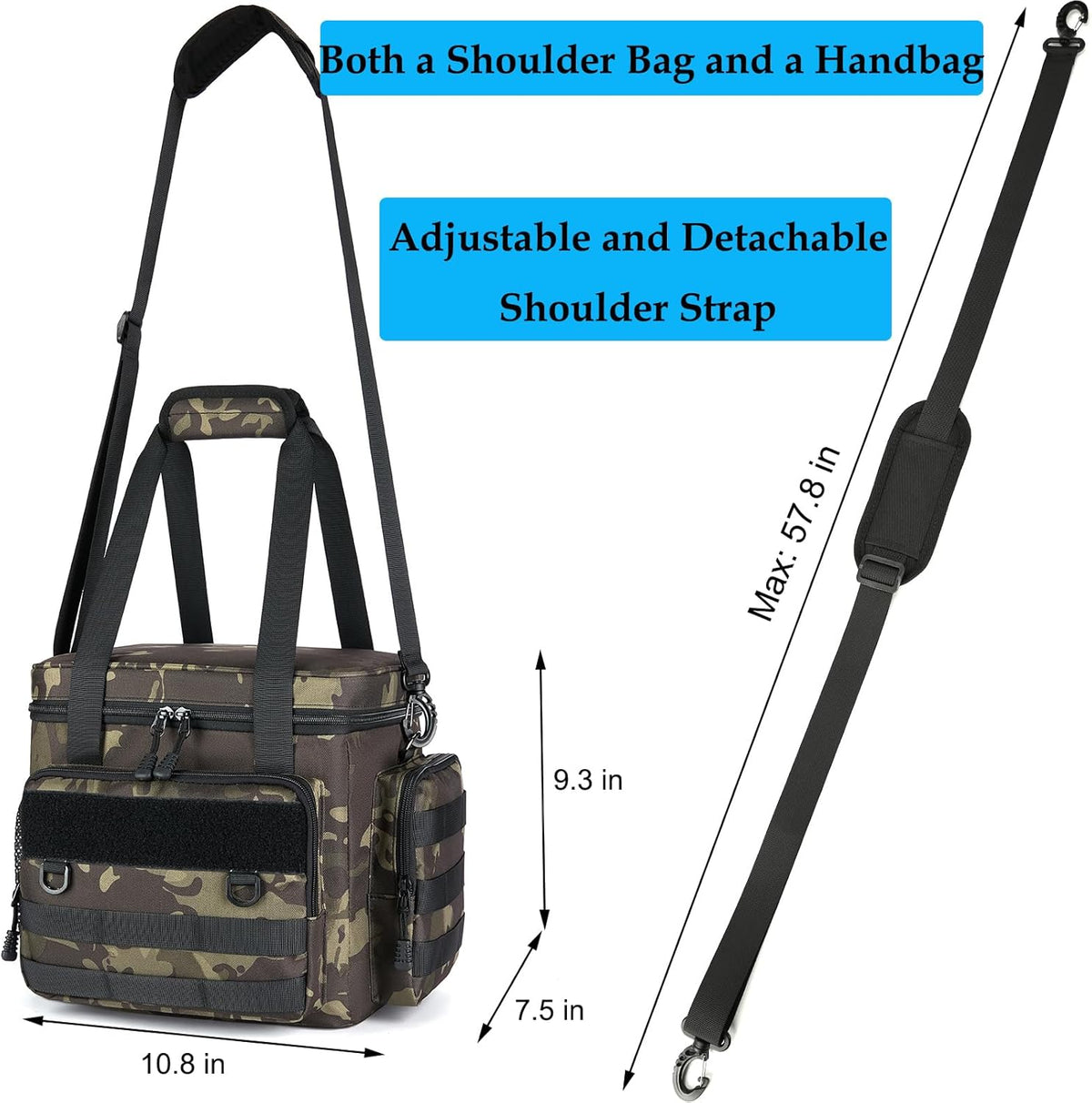 Tactical Lunch Bag for Men, Large Leakproof Insulated Lunch Box, Lunch Cooler Bag with Shoulder Strap, Lunch Pail for Adults Work Outdoor Picnic Trips, Black Camo - PuriLite