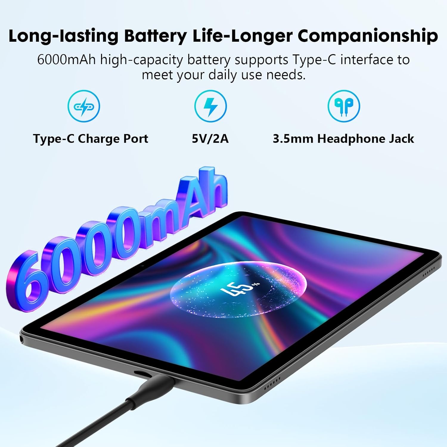 10 Inch Tablet, Android 15 Tablet with 24GB RAM + 128GB ROM (1TB Expandable), Octa-Core, 1280x800 IPS HD Touchscreen, 5MP+8MP Dual Camera, 6000mAh, Tablet with Keyboard, Mouse, Widevine L1(Blue) - PuriLite