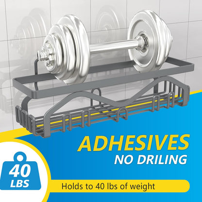 Coraje Adhesive Shower Caddy, 5-Pack Shower Shelves, Large Capacity Load Bearing 40 LBS Shower Organizer, No Drilling Shower Shelf, Rustproof Stainless Steel Bathroom Shower Storage, Black - PuriLite