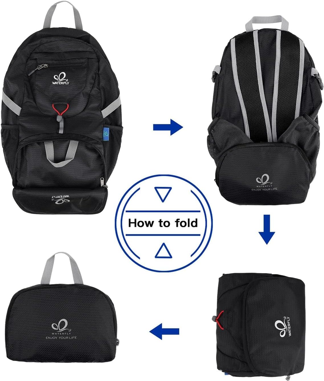 WATERFLY Hiking Backpack 20L Foldable Travel Backpack Lightweight Hiking Daypack for Outdoor Cycling Camping - PuriLite