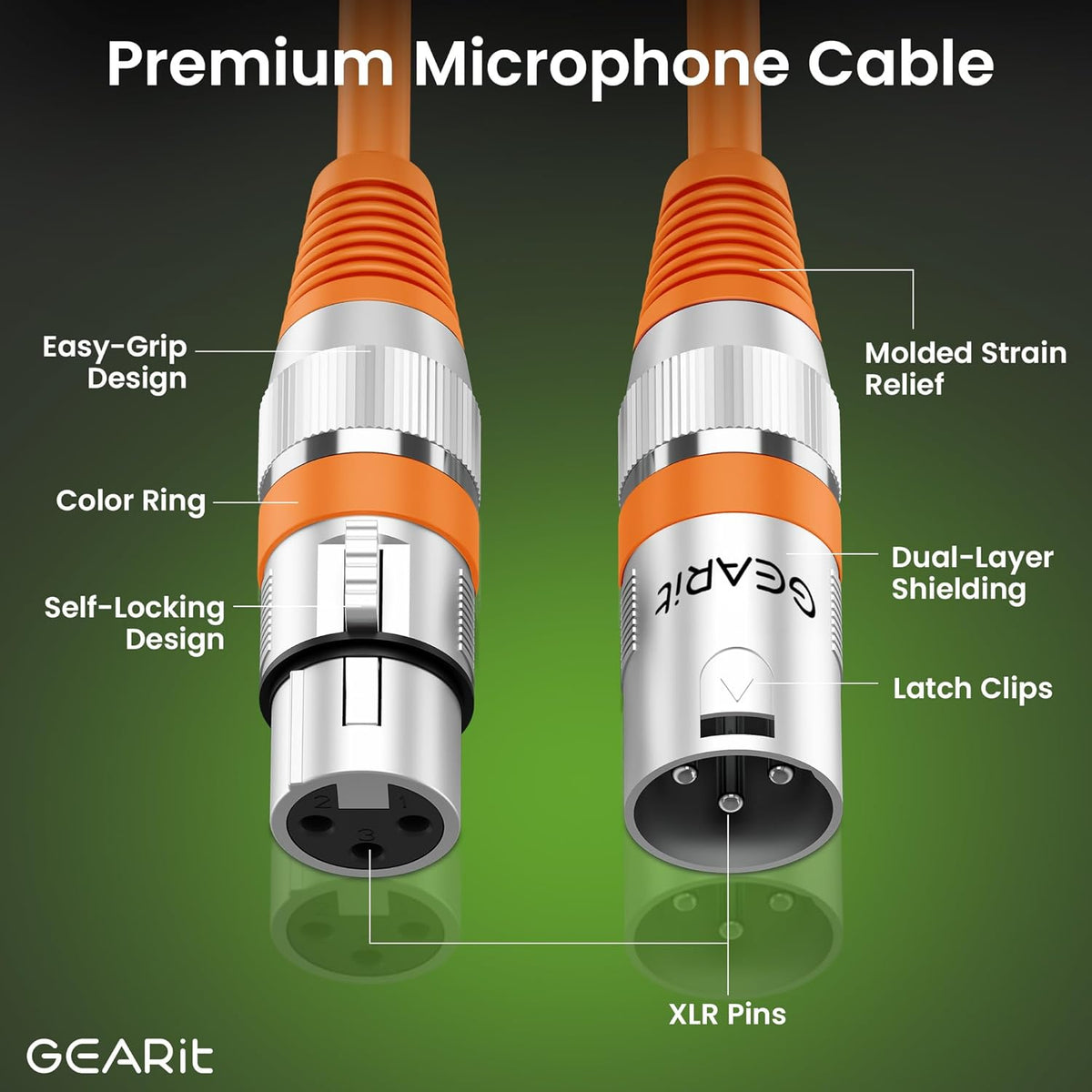 GEARit XLR Male to Female Microphone Cable (10 Feet, 6-Pack) 3-Pin Balanced Shielded Mixer, Recording Studio, Podcast - Black - PuriLite