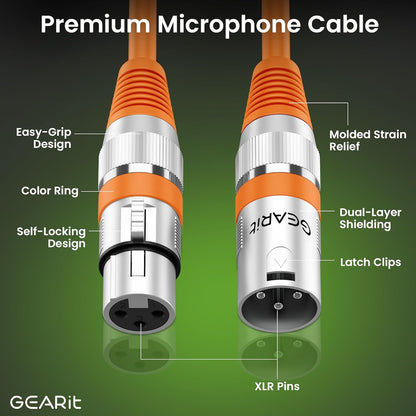 GEARit XLR Male to Female Microphone Cable (10 Feet, 6-Pack) 3-Pin Balanced Shielded Mixer, Recording Studio, Podcast - Black - PuriLite