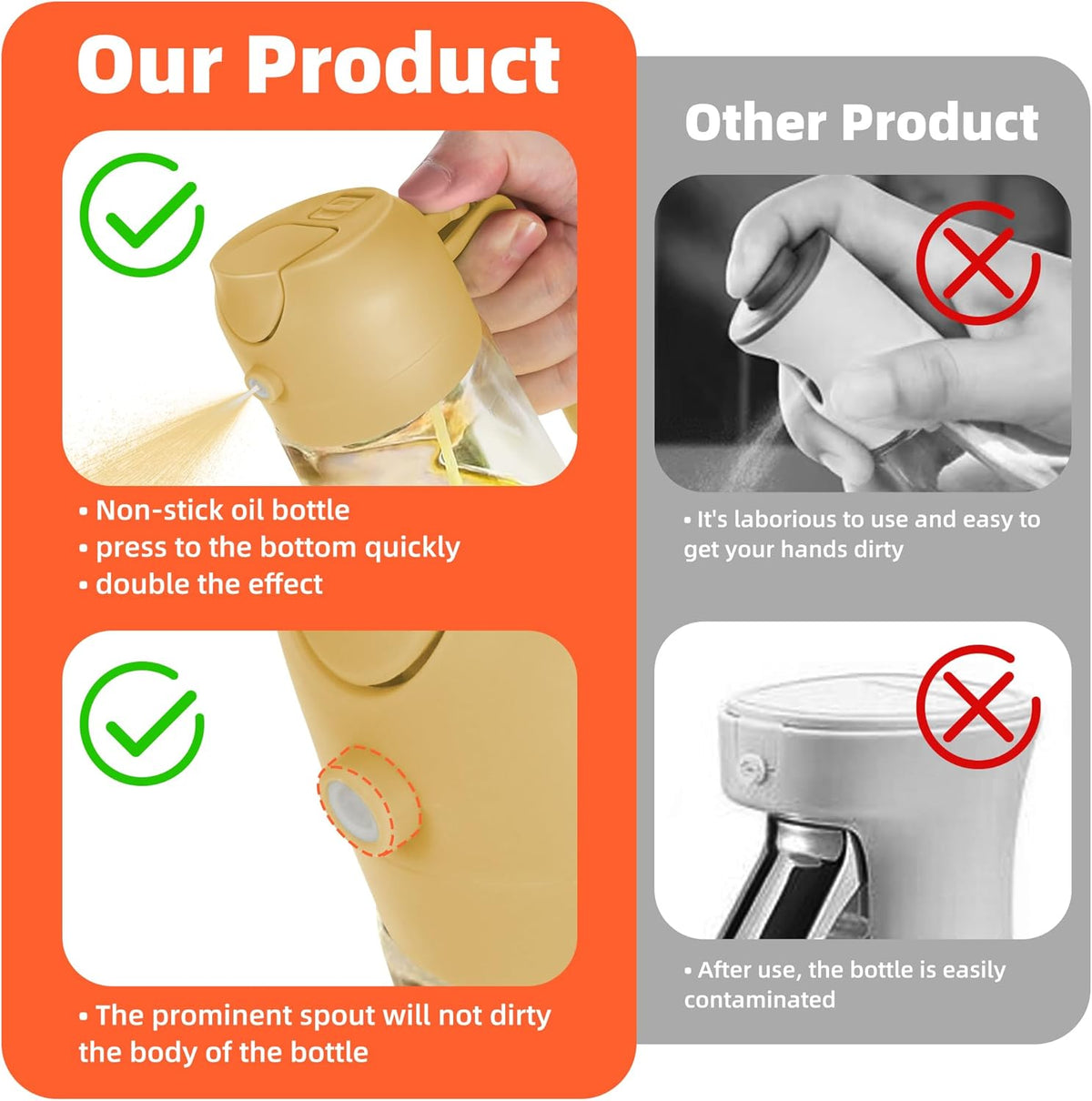 Purilite Select 470ml Glass Oil Sprayer &amp; Dispenser Bottle – 2-in-1 Flip Top - PuriLite