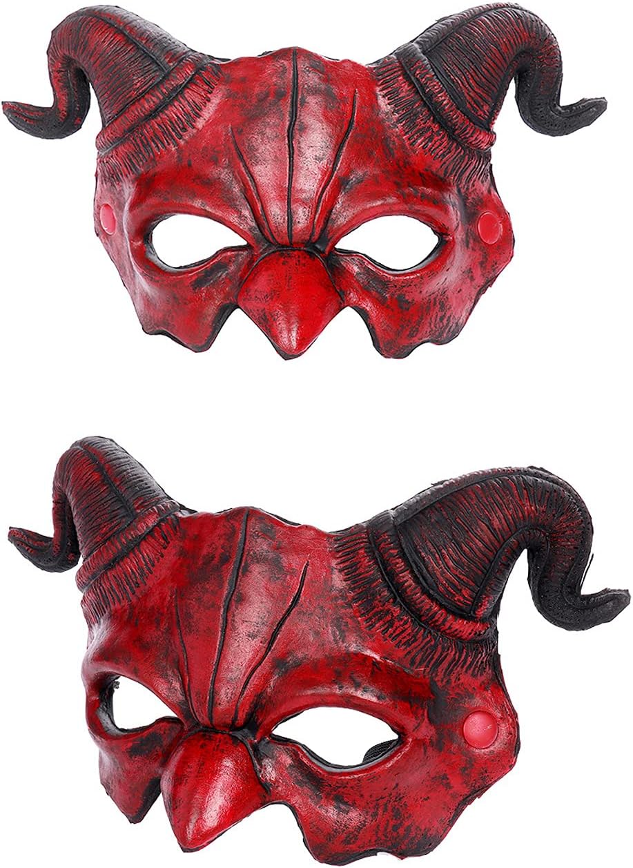 BPNHNA Demon Mask Halloween Masquerade Foam Mask Scary Red Half Face Ram Horn Devil Mask for Cosplay Costume - PuriLite