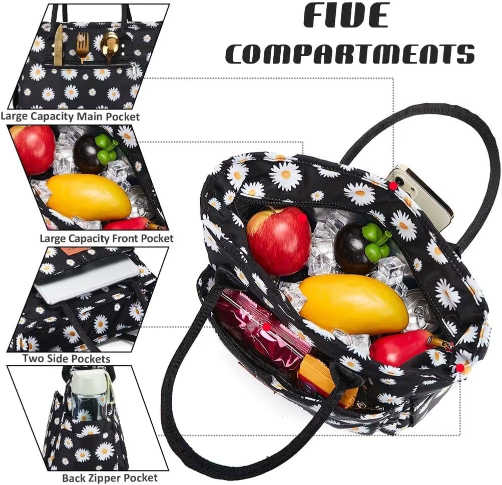Lunch Bag for Women, Insulated Lunch Box for Work, Large Leakproof Cooler Purse with Side Pockets & Removable Shoulder Strap Women's Lunch Tote Bag for Picnic Work Beach Cute Lunch Bags (Heart) - PuriLite