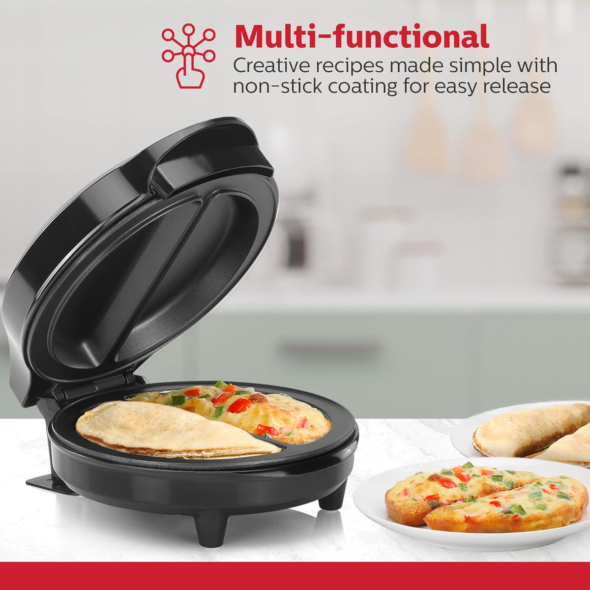 Holstein Housewares Non-Stick 6-Section Multi-Food Maker - Arepas, Mini Pancakes, Corncakes and More, 6-PC, Red/Black - PuriLite
