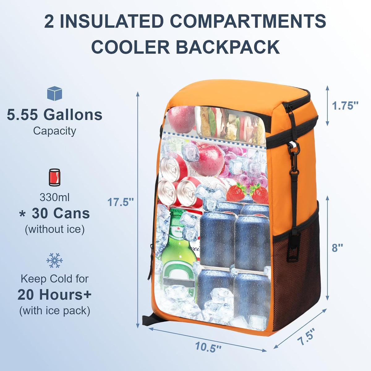 SPARTER Backpack Cooler Insulated Leak Proof 33/49 Cans, 2 Insulated Compartments Thermal Bag, Portable Lightweight Beach Travel Camping Lunch Backpack for Men and Women - PuriLite