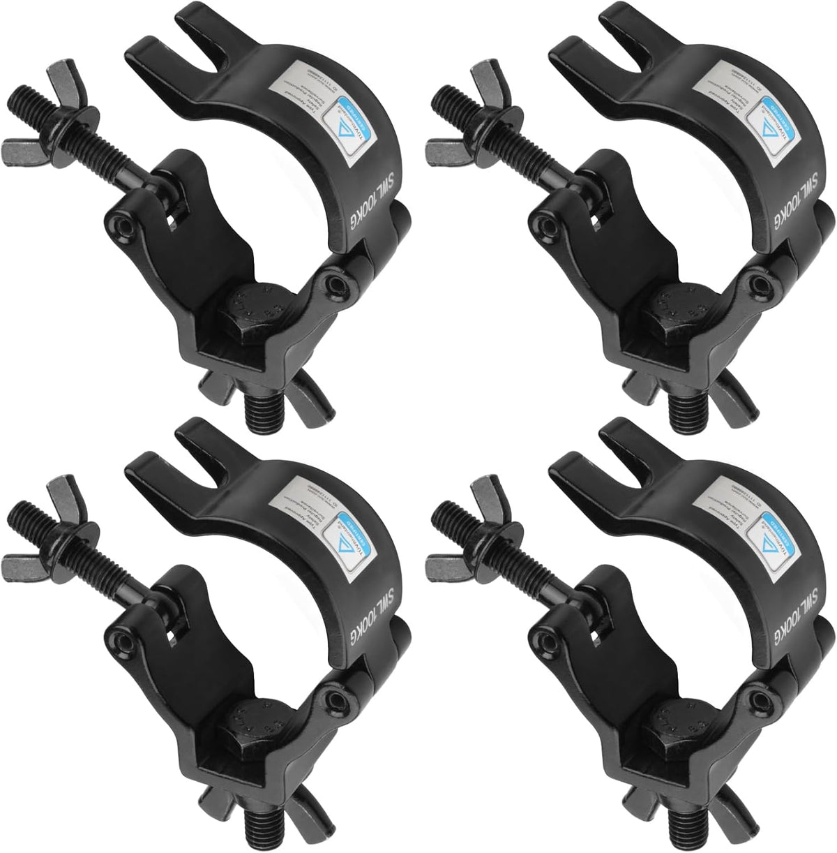 4 Pack 2"(50.8 mm) Black Light Clamps Truss DJ O Clamp, Max. Load 100 KG(220 LBs), TUV Certificated - PuriLite