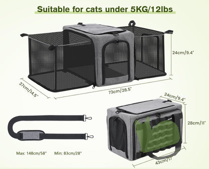 Approved Collapsible Cat Soft-Sided Carriers, Breathable Pet Carriers up to 5kg/12lbs, Portable Dog Carrier Great for Travel, Outdoor, Hiking, Camping(Gray) - PuriLite