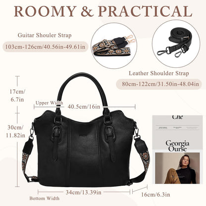 Hobo Bags for Women,VASCHY Vegan Leather Handbag Purse Top Handle Satchel Boho Shoulder Bag with Crossbody Guitar Strap - PuriLite