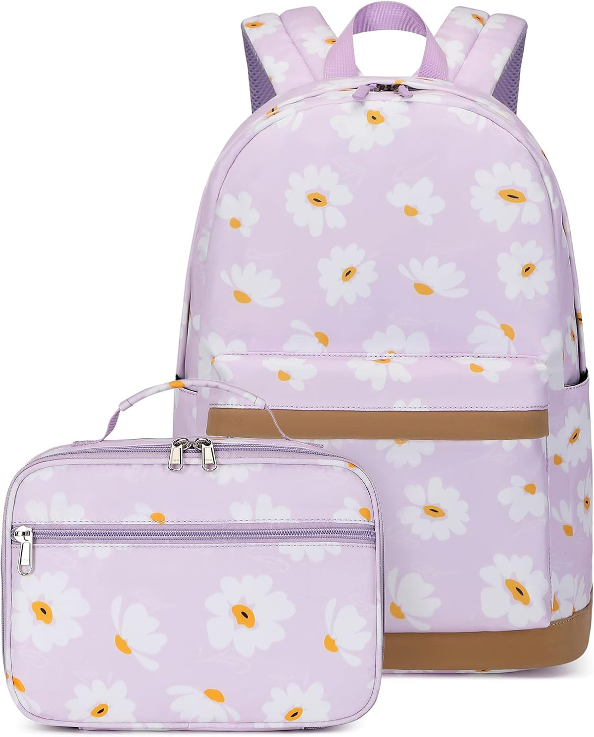 3Pcs Daisy Prints Backpack for Girls Bookbag set Primary School Daypack Elementary Students Knapsack with Lunch Box - PuriLite