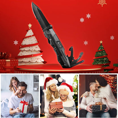 RoverTac Pocket Knife Tactical Folding Knife Multi Tool Survival Camping Knife, Multitool Knife Pliers Bottle & Can Opener 9-Pack Screwdrivers Liner Lock Nylon Sheath, Pocket Knife for Camping Hiking - PuriLite