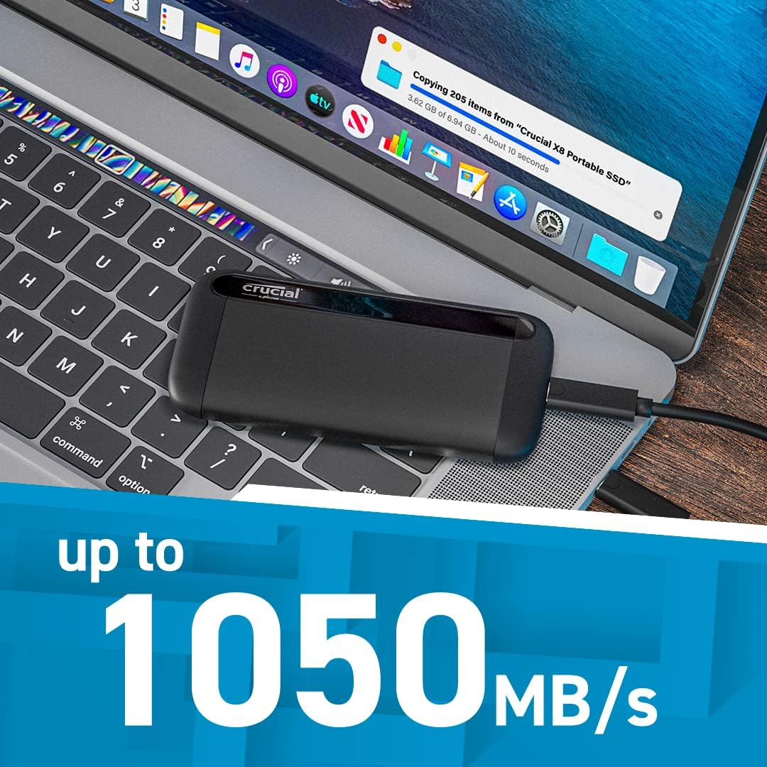 Crucial X9 4TB Portable SSD, Up to 1050MB/s, USB 3.2 USB-C, External Solid State Drive, Compatible with Windows, Mac, & Android, Reliable Storage for Games, Files, & Backups, Black - CT4000X9SSD902 - PuriLite