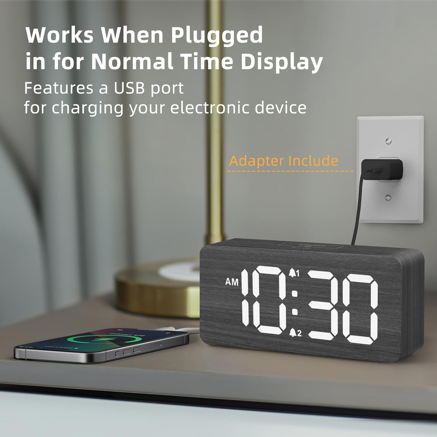 Purilite Select Wooden Digital Alarm Clock with Large LED Display - PuriLite