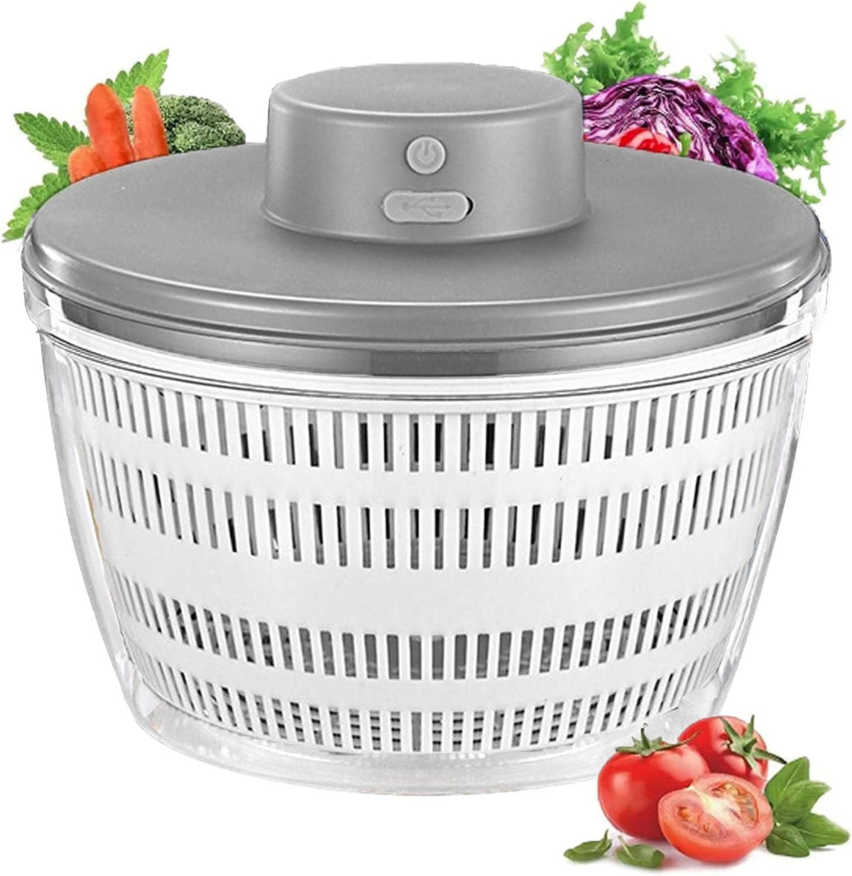 Electric Salad Spinner, 4L Wireless USB Salad Spinner Dehydrator for Fruit Vegetables, Large Capacity Salad Vegetable Dryer, Quick Drainage Electric Mixer White - PuriLite