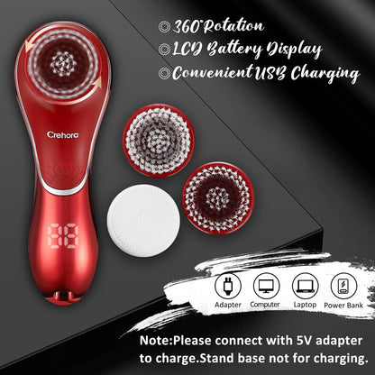 Facial Cleansing Brush, Face Scrubber Exfoliator, Face Scrubber Rechargeable IPX-7 Waterproof, Electric Face Scrubber, Electric Face Spin Brush for Exfoliating, Massaging and Deep Cleansing - PuriLite