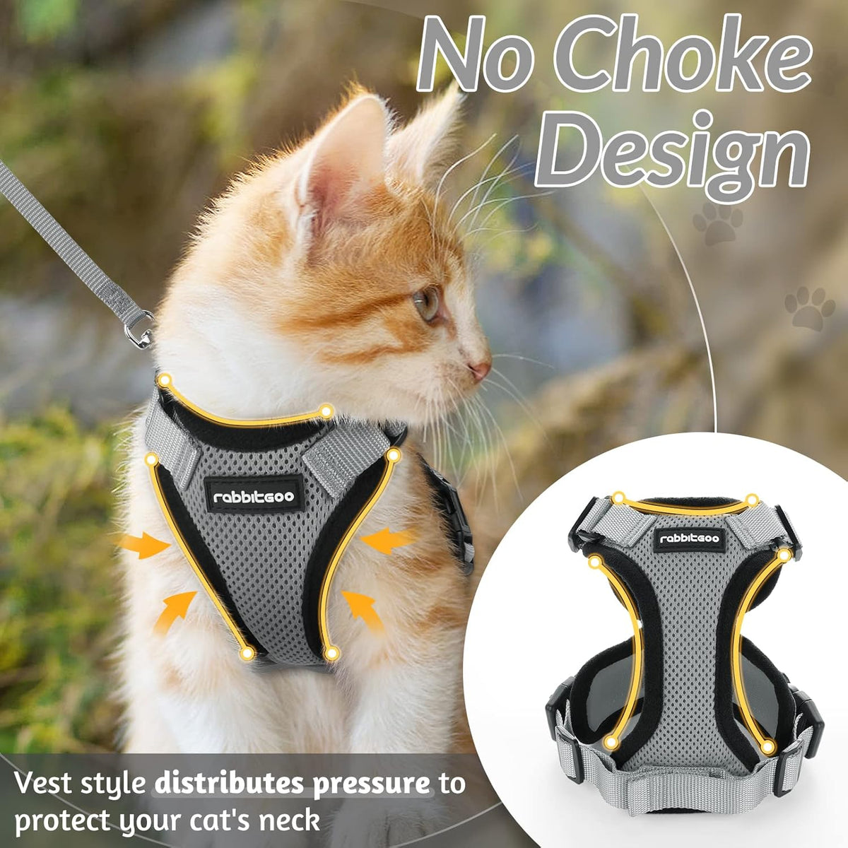rabbitgoo Cat Harness and Leash for Walking, Escape Proof Soft Adjustable Vest Harnesses for Small Medium Cats, Easy Control Breathable Reflective Strips Jacket, XS, Black - PuriLite