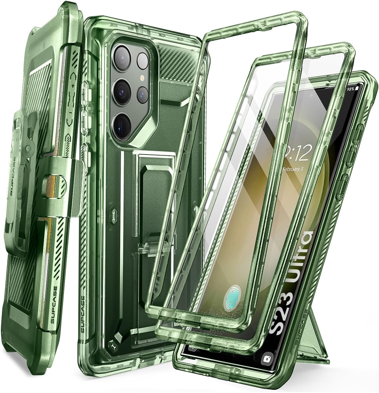 SUPCASE Unicorn Beetle Pro Case for Samsung Galaxy S23 Ultra 5G (2023), [Extra Front Frame] Full-Body Dual Layer Rugged Belt-Clip & Kickstand Case with Built-in Screen Protector (Black) - PuriLite