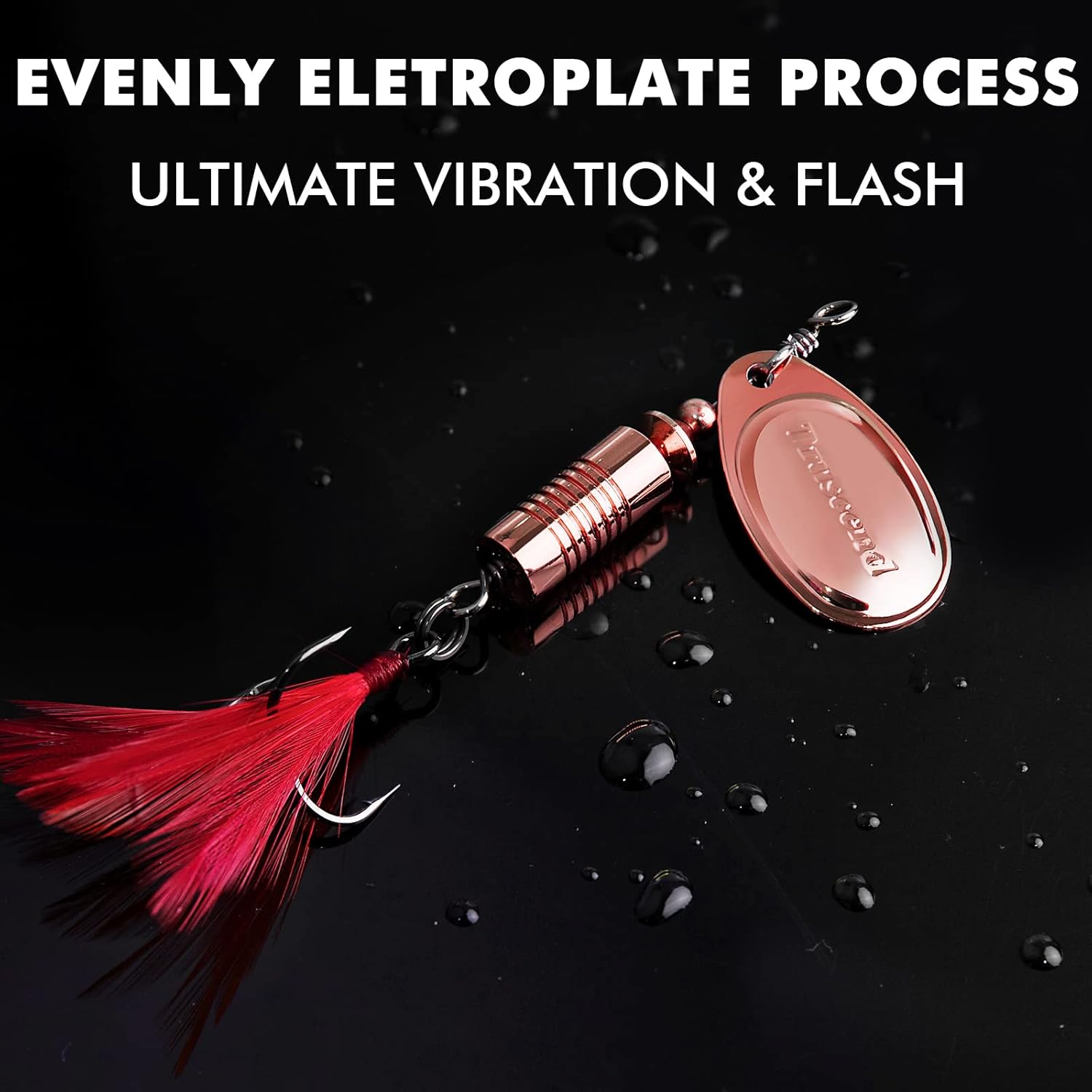 TRUSCEND Fishing Spinners with Unique Double Spoons, Nano-Plated Rooster Tail Fishing Lures with Copper Body & Blade, Great Action Blade Bait for Bass Trout Walleye, Freshwater Ice Fishing Jigs - PuriLite