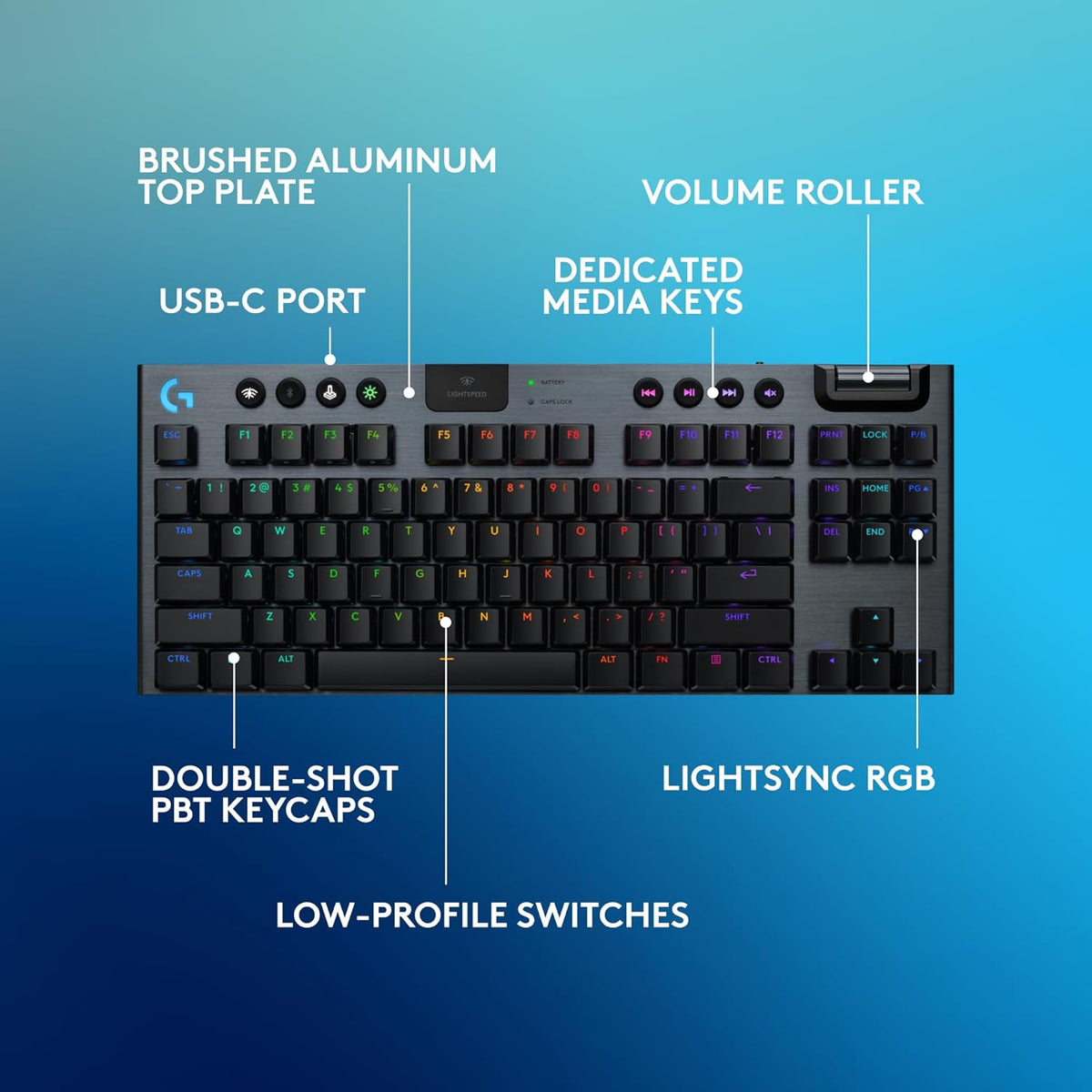 Logitech G915 X Lightspeed TKL Low-Profile Wireless Gaming Keyboard, Double-Shot PBT Keycaps, Fully Programmable Keys, RGB Backlighting, Sleek Aluminum Finishing, GL Brown Tactile - PC/Mac - PuriLite