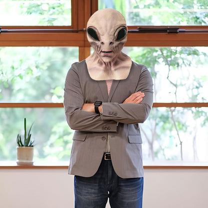 Alien Mask, Scary Latex UFO Head Mask, Realistic Alien Face Masks for Halloween Carnival Party Props - Light Brown - PuriLite