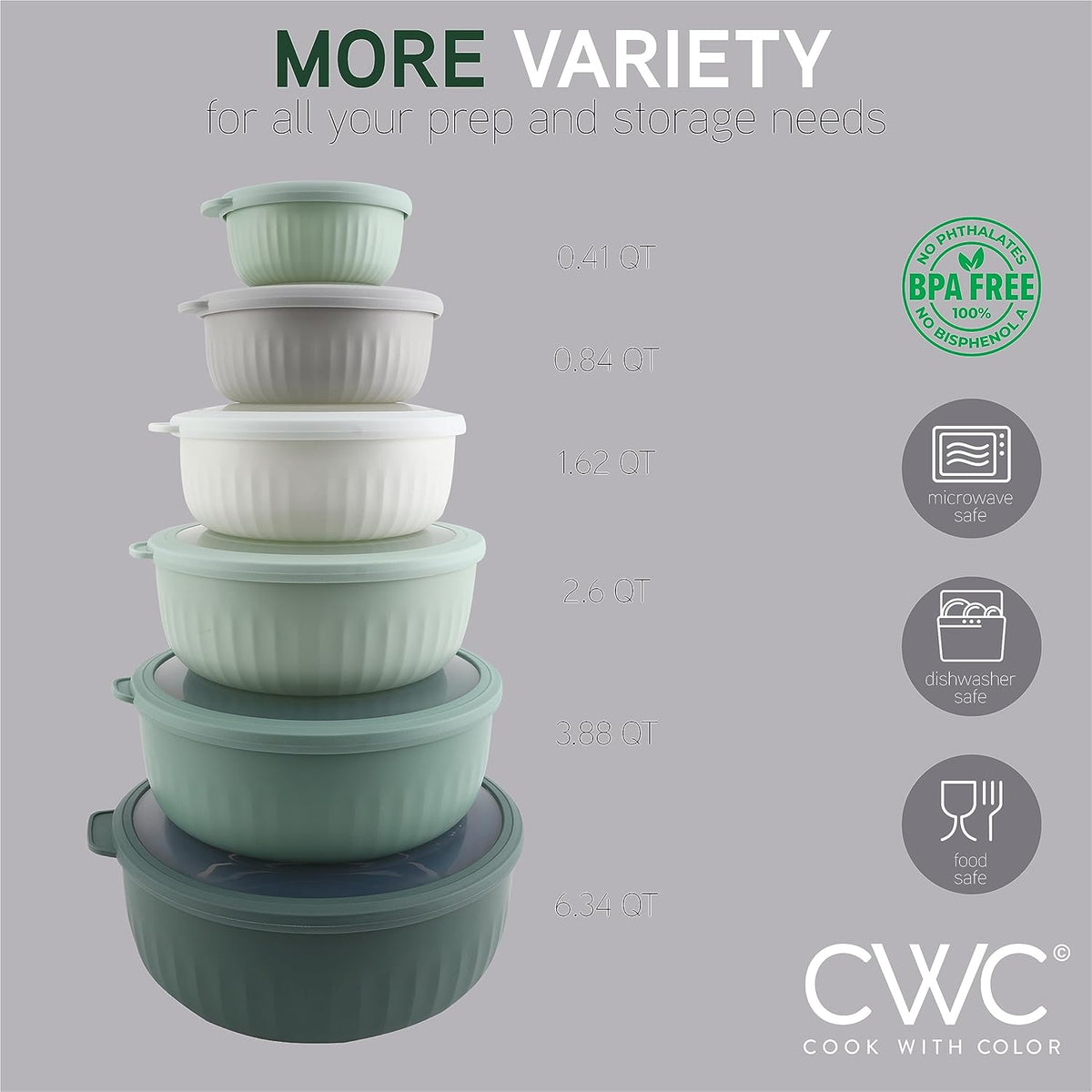 COOK WITH COLOR Prep Bowls with Lids- 8 Piece Nesting Plastic Small Mixing Bowl Set with Lids (Teal Ombre) - PuriLite