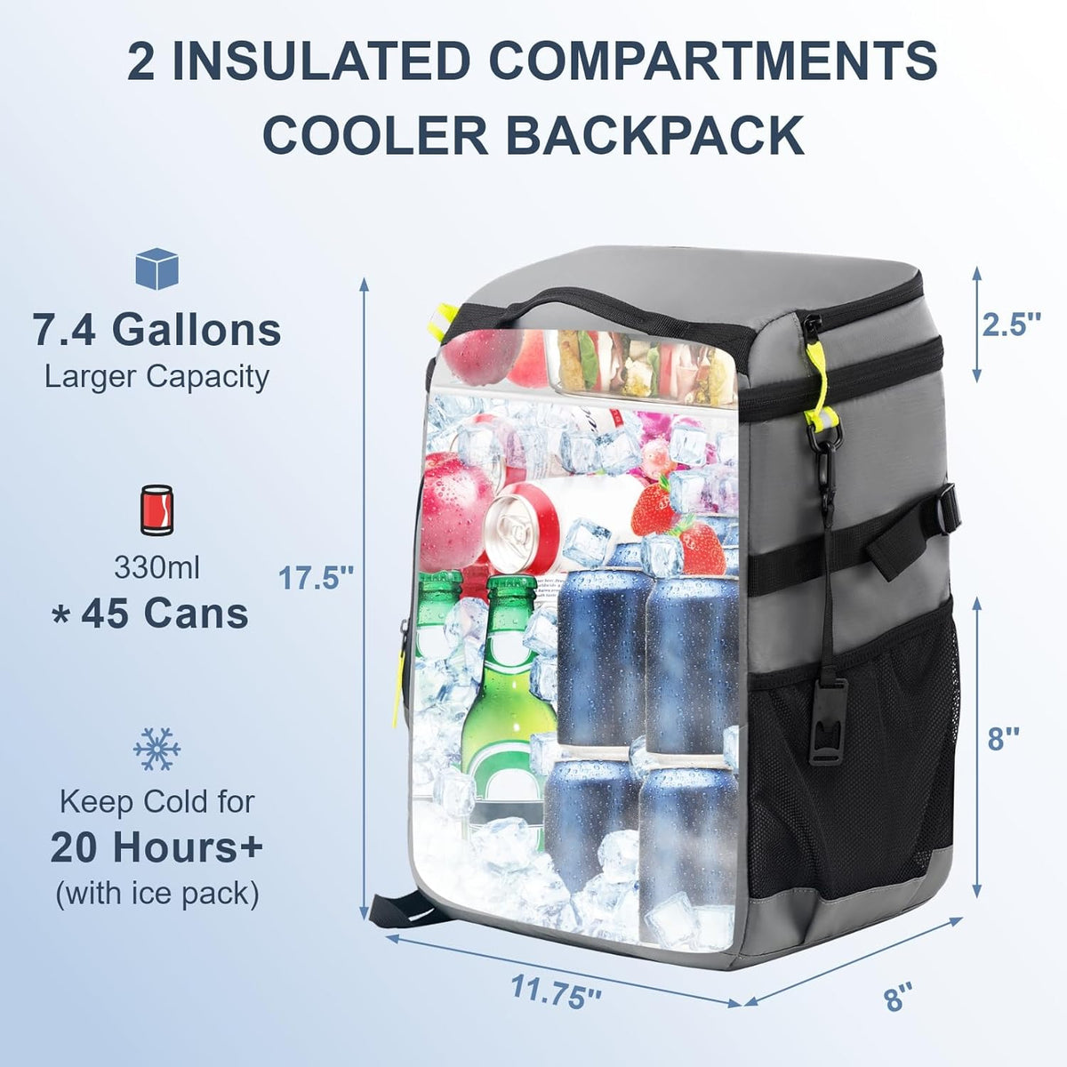 SPARTER Backpack Cooler Insulated Leak Proof 33/49 Cans, 2 Insulated Compartments Thermal Bag, Portable Lightweight Beach Travel Camping Lunch Backpack for Men and Women - PuriLite